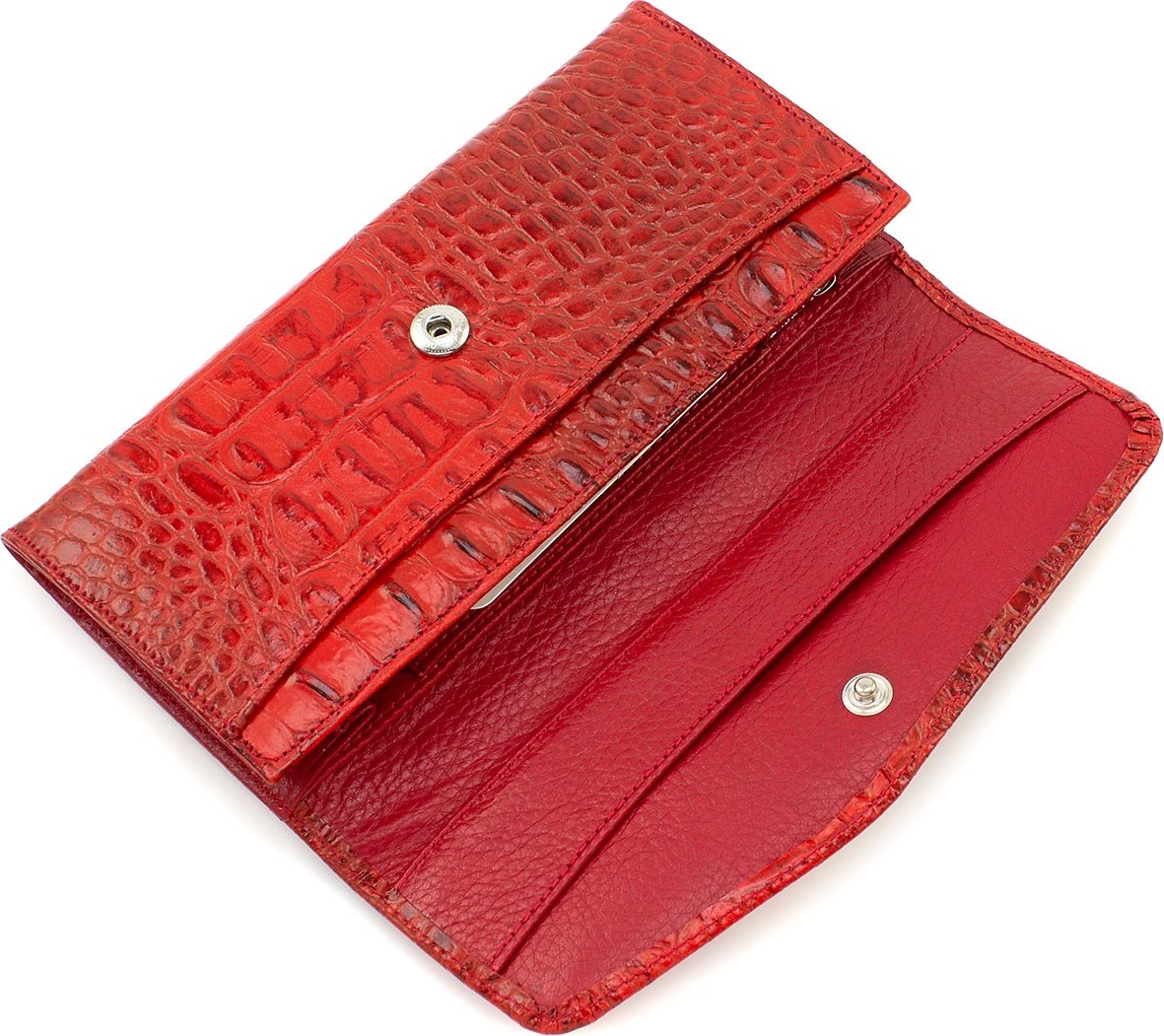 Кожаный женский кошелек красного цвета с клапаном на кнопке KARYA (21064)