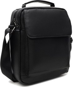 Чоловіча шкіряна чорна сумка-барсетка середнього розміру з ручкою Keizer (21355)