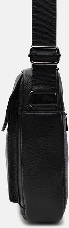 Чоловіча шкіряна чорна сумка-барсетка середнього розміру з ручкою Keizer (21355)