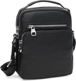 Маленькая вертикальная сумка-барсетка из натуральной качественной кожи черного цвета Ricco Grande (21373)