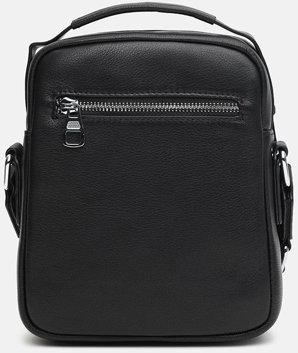 Маленька вертикальна сумка-барсетка з натуральної якісної шкіри чорного кольору Ricco Grande (21373)