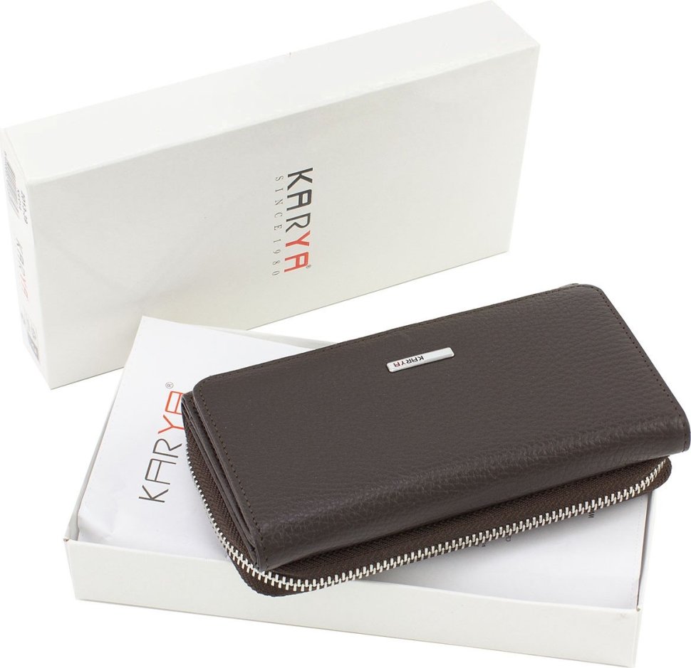 Коричневий жіночий гаманець середнього розміру зі шкіри флотар KARYA (55957)