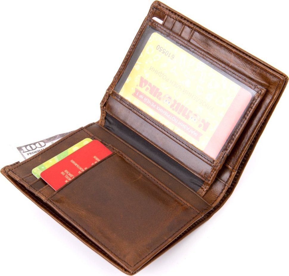 Повседневное мужское портмоне из винтажной кожи коричневого окраса Vintage (2420432)