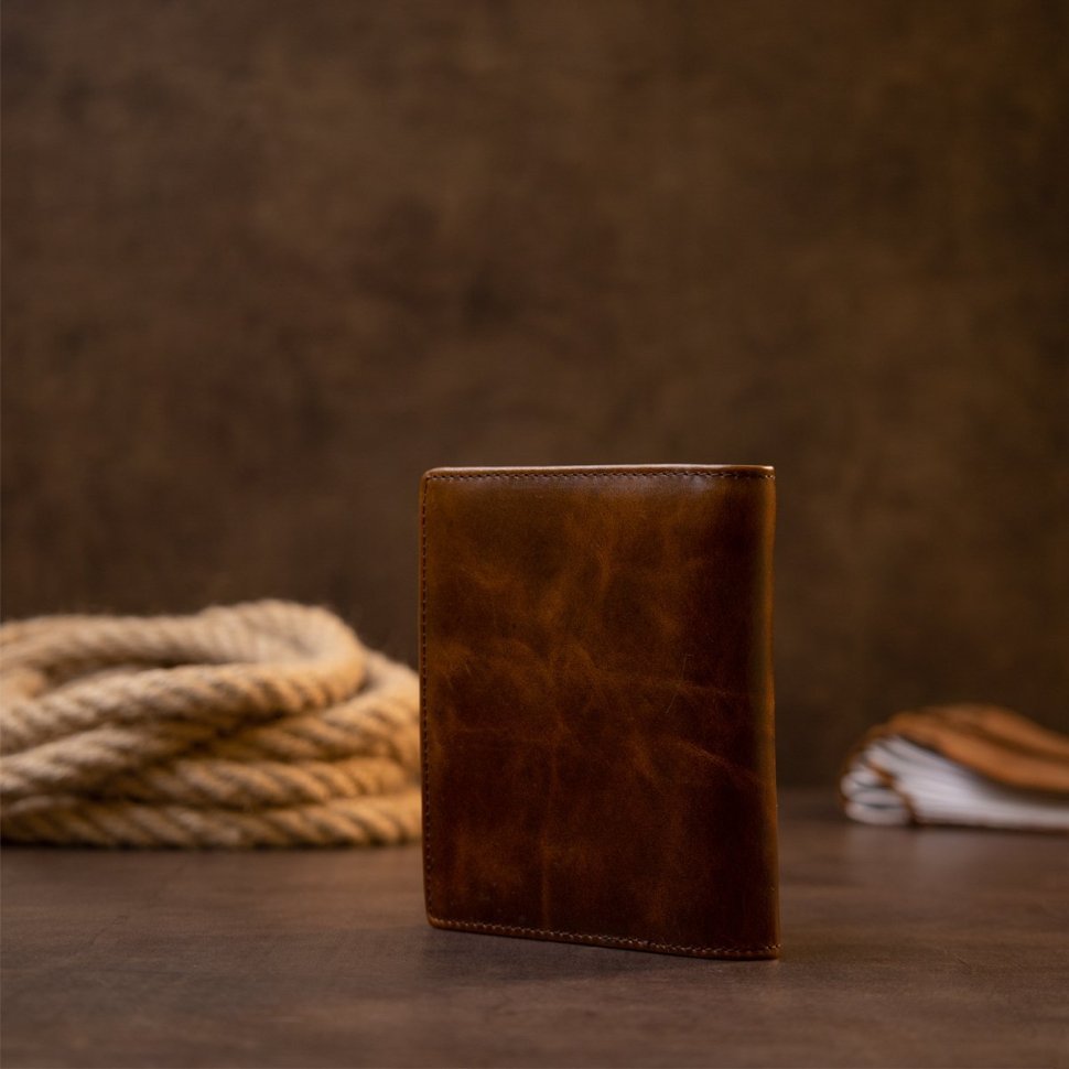 Повседневное мужское портмоне из винтажной кожи коричневого окраса Vintage (2420432)
