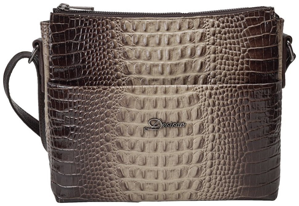 Женская кожаная сумка с фактурной под крокодила через плечо Desisan 107157 бежевая фото №1 Женская кожаная сумка с фактурной под крокодила через плечо Desisan 107157 бежевая modnotak фото №1