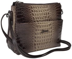 Женская кожаная сумка с фактурной под крокодила через плечо Desisan 107157 бежевая