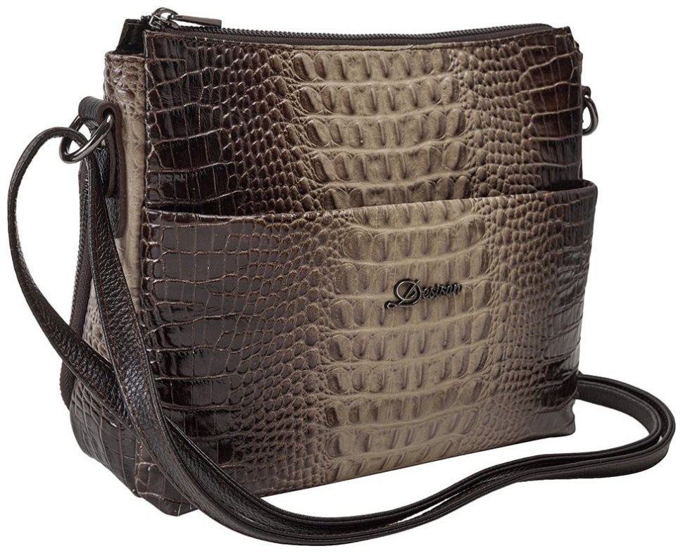 Женская кожаная сумка с фактурной под крокодила через плечо Desisan 107157 бежевая фото №2 Женская кожаная сумка с фактурной под крокодила через плечо Desisan 107157 бежевая modnotak фото №2