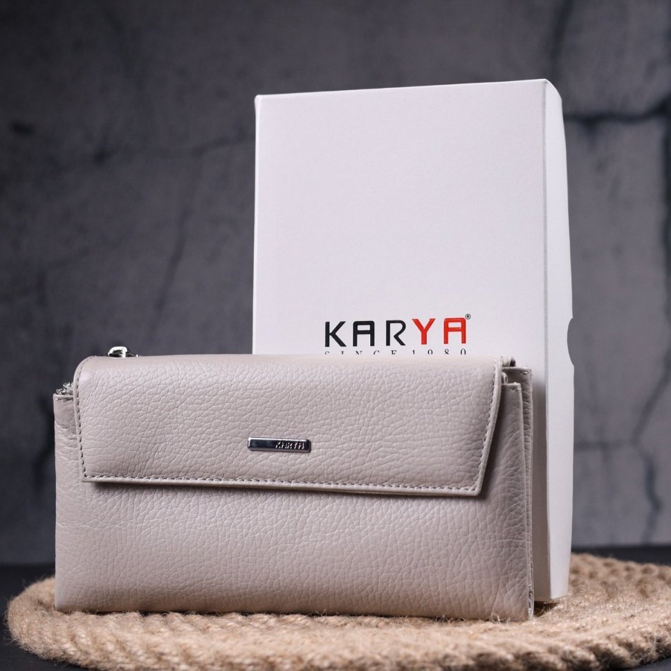 Світло-бежевий жіночий гаманець із натуральної шкіри флотар на магнітах KARYA (2421359)