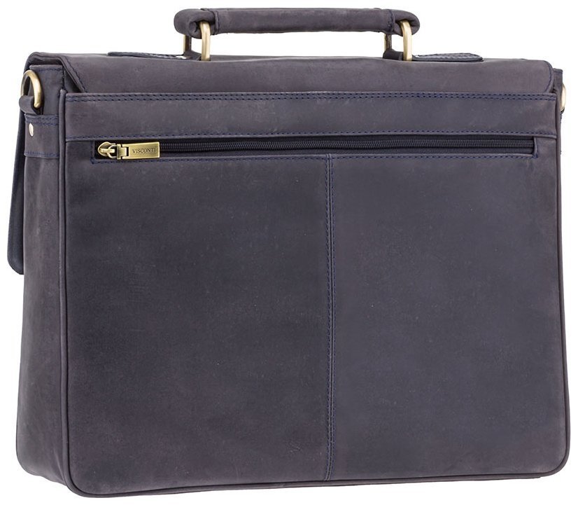Якісний чоловічий портфель із натуральної шкіри темно-синього кольору Visconti Berlin 77357