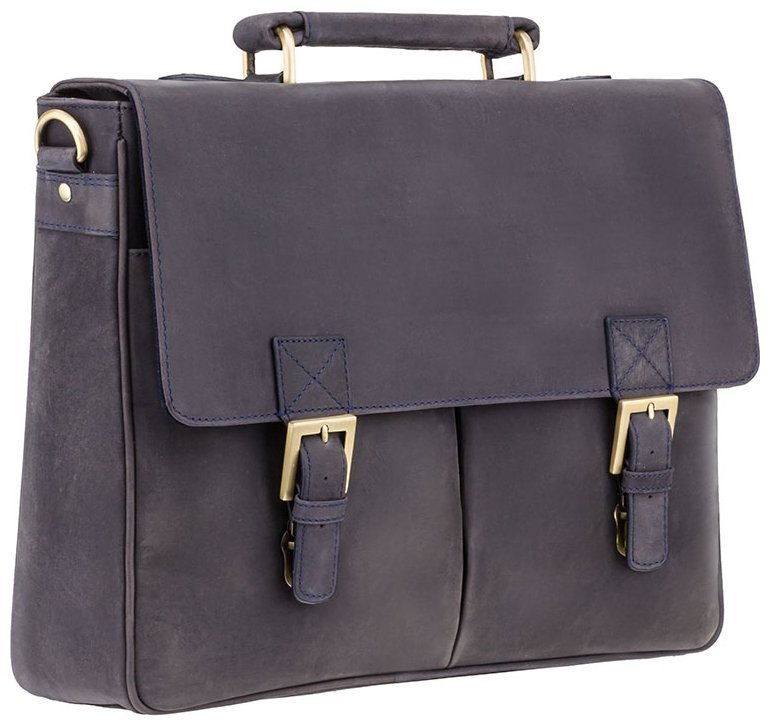 Качественный мужской портфель из натуральной кожи темно-синего цвета Visconti Berlin 77357