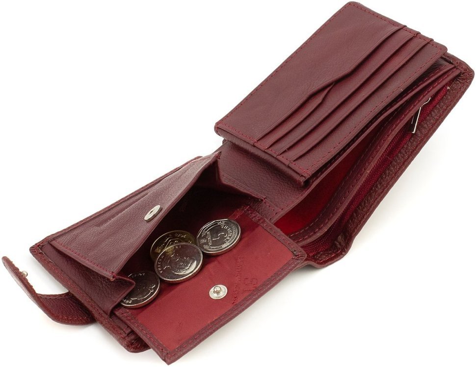 Маленький жіночий гаманець із натуральної шкіри бордового кольору з блоком під карти ST Leather 1767457