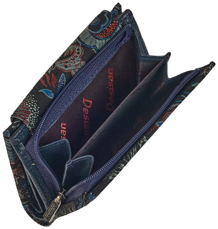 Компактний жіночий гаманець на кнопці з натуральної шкіри Desisan 107757 із принтом квітів modnotak фото №3