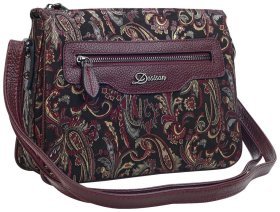Жіноча шкіряна сумка через плече з візерунком квітів Desisan 107857 бордового кольору