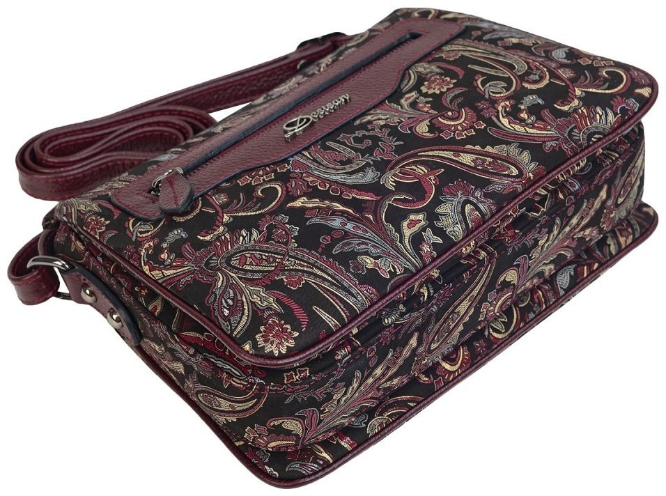 Женская кожаная сумка через плечо с узором цветов Desisan 107857 бордового цвета фото №5 Женская кожаная сумка через плечо с узором цветов Desisan 107857 бордового цвета modnotak фото №5