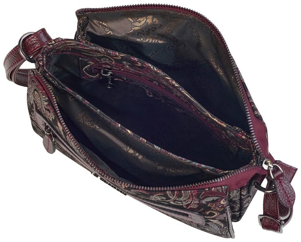 Женская кожаная сумка через плечо с узором цветов Desisan 107857 бордового цвета фото №6 Женская кожаная сумка через плечо с узором цветов Desisan 107857 бордового цвета modnotak фото №6
