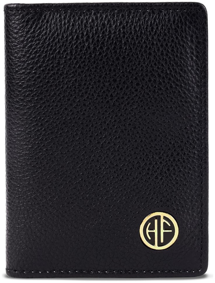 Картхолдер из натуральной кожи флотар черного цвета на кнопке Hammonds Flycatcher CC606 с RFID защитой 107957 modnotak фото №1