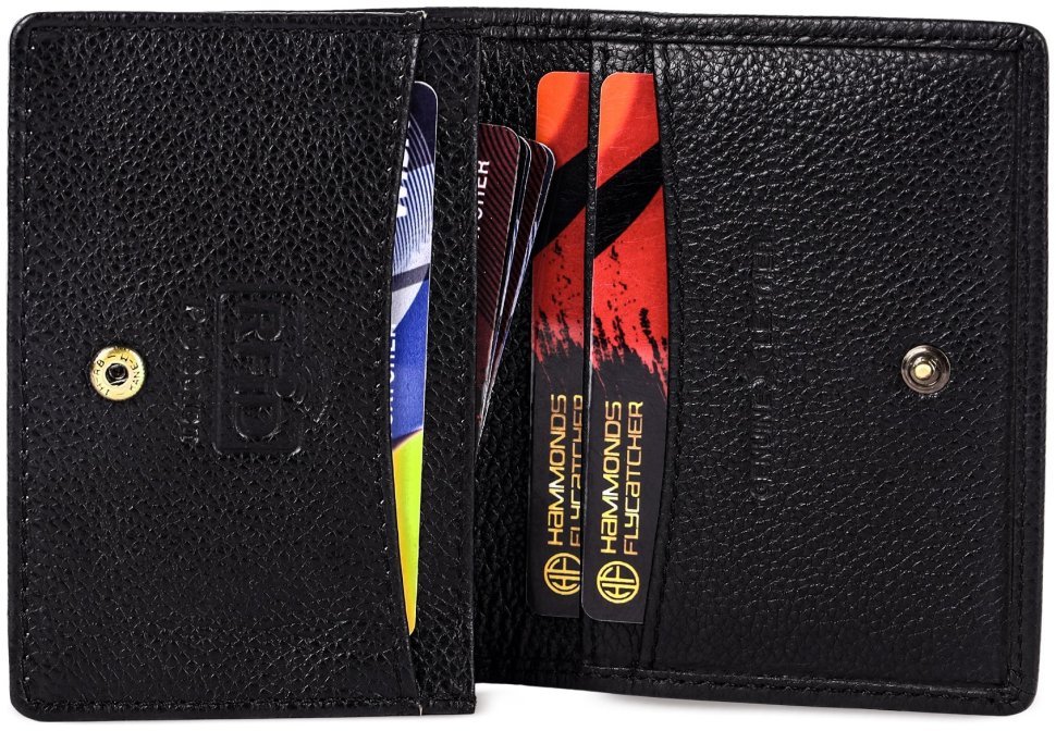 Картхолдер из натуральной кожи флотар черного цвета на кнопке Hammonds Flycatcher CC606 с RFID защитой 107957 modnotak фото №2