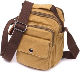 Маленькая мужская сумка-барсетка из плотного текстиля песочного цвета Vintage 2422222