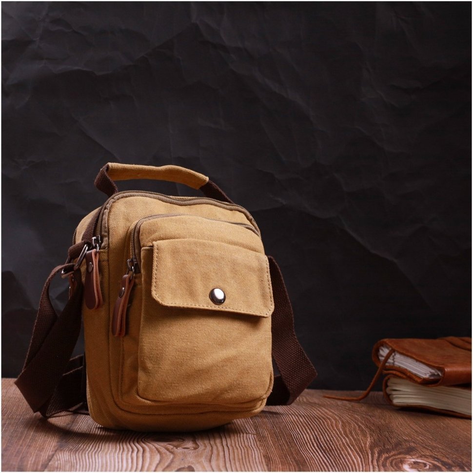 Маленька чоловіча сумка-барсетка із щільного текстилю пісочного кольору Vintage 2422222