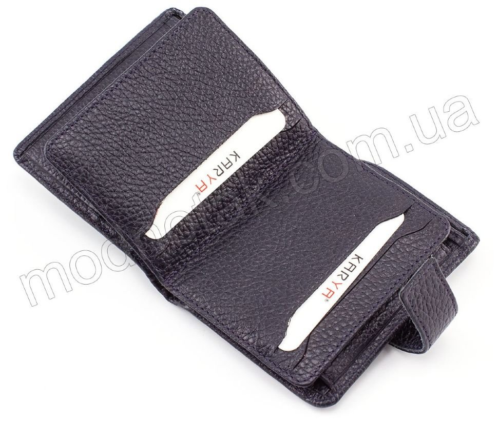 Компактний шкіряний гаманець темно-синього кольору KARYA (0952-44)