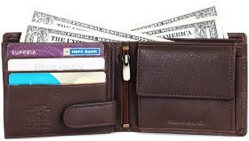 Фактурний шкіряний гаманець для чоловіків з монетницею та RFID-захистом Hammonds Flycatcher HF592 коричневий 108057