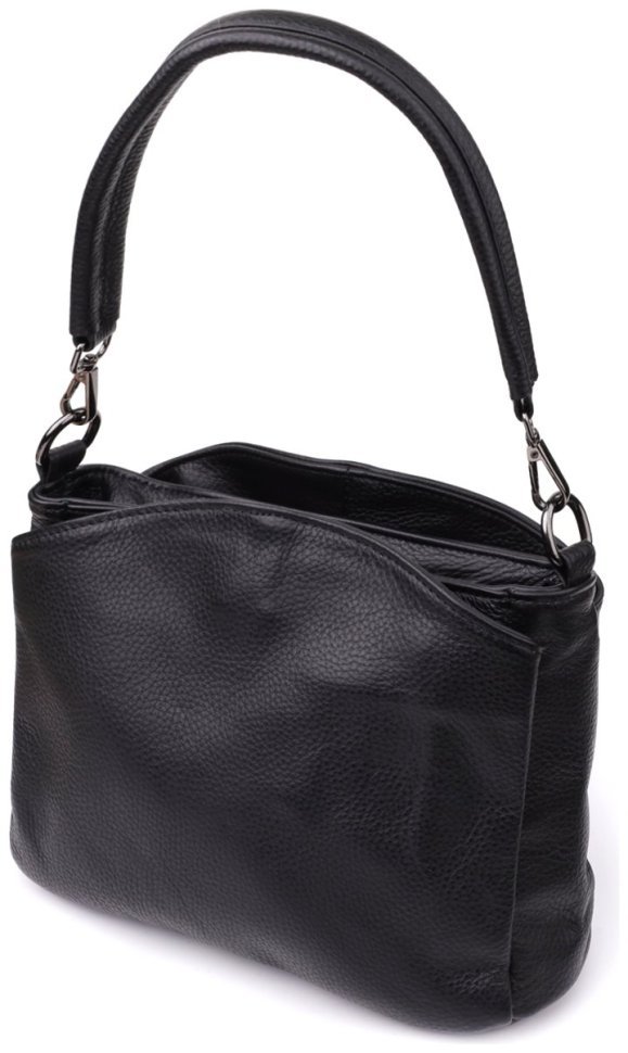 Міська стильна жіноча сумка на плече із фактурної шкіри чорного кольору Vintage 98157 modnotak фото №1