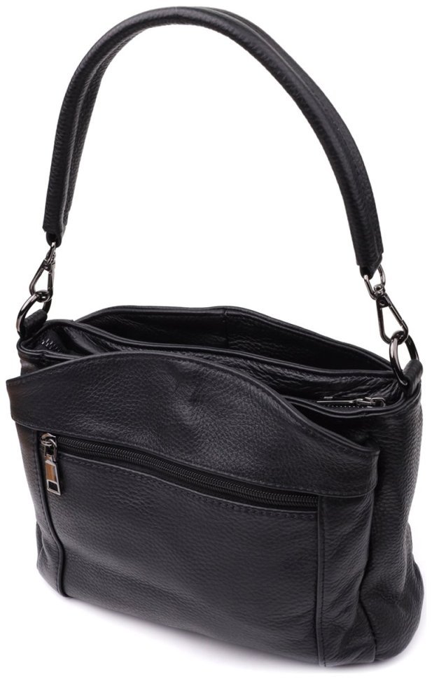 Міська стильна жіноча сумка на плече із фактурної шкіри чорного кольору Vintage 98157 modnotak фото №2