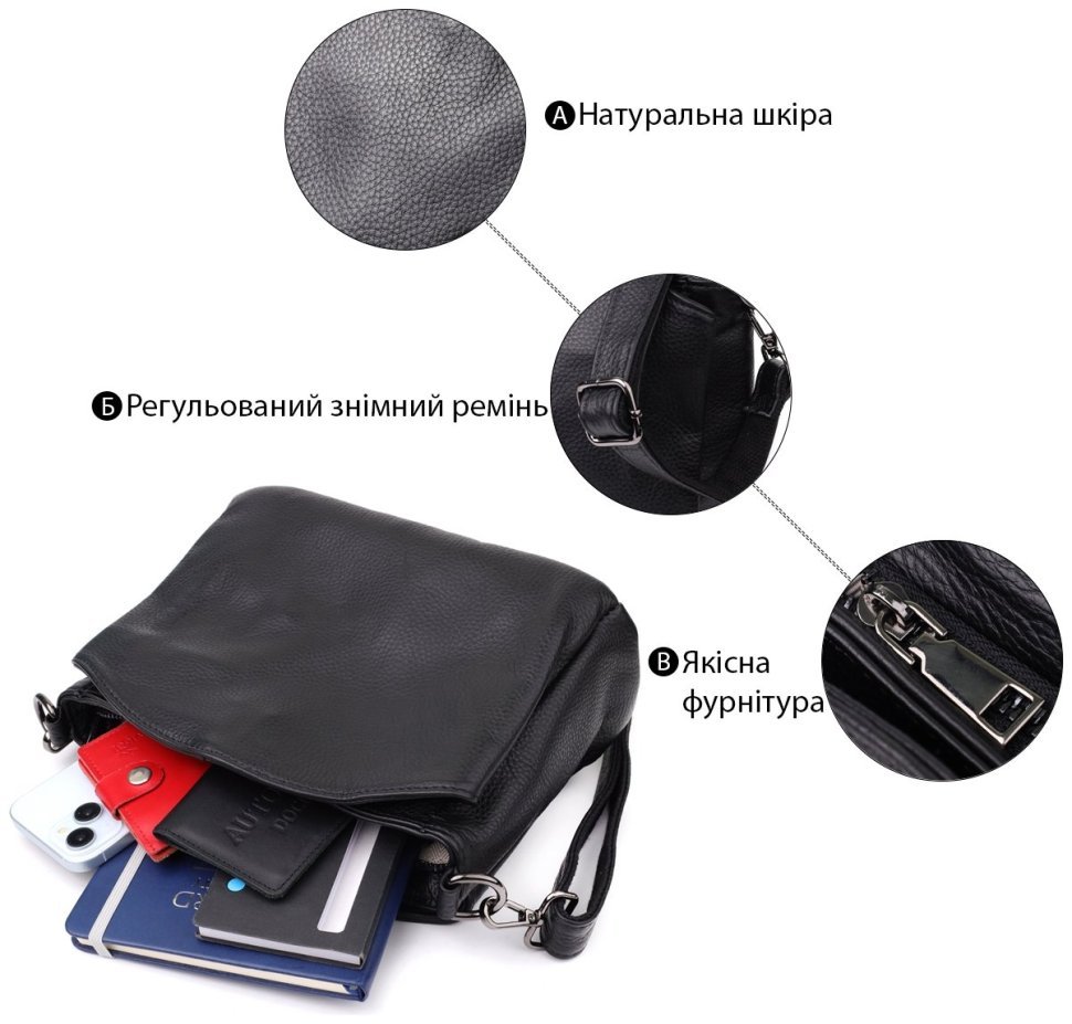 Міська стильна жіноча сумка на плече із фактурної шкіри чорного кольору Vintage 98157 modnotak фото №4