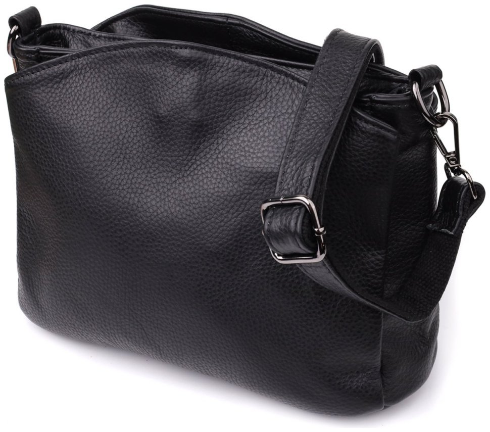 Міська стильна жіноча сумка на плече із фактурної шкіри чорного кольору Vintage 98157 modnotak фото №5