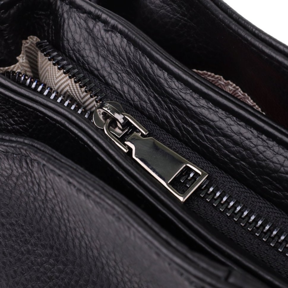 Міська стильна жіноча сумка на плече із фактурної шкіри чорного кольору Vintage 98157 modnotak фото №7