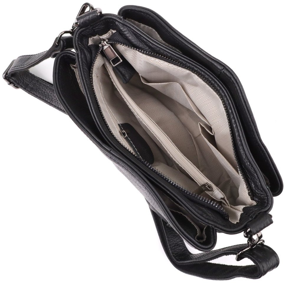 Міська стильна жіноча сумка на плече із фактурної шкіри чорного кольору Vintage 98157 modnotak фото №8