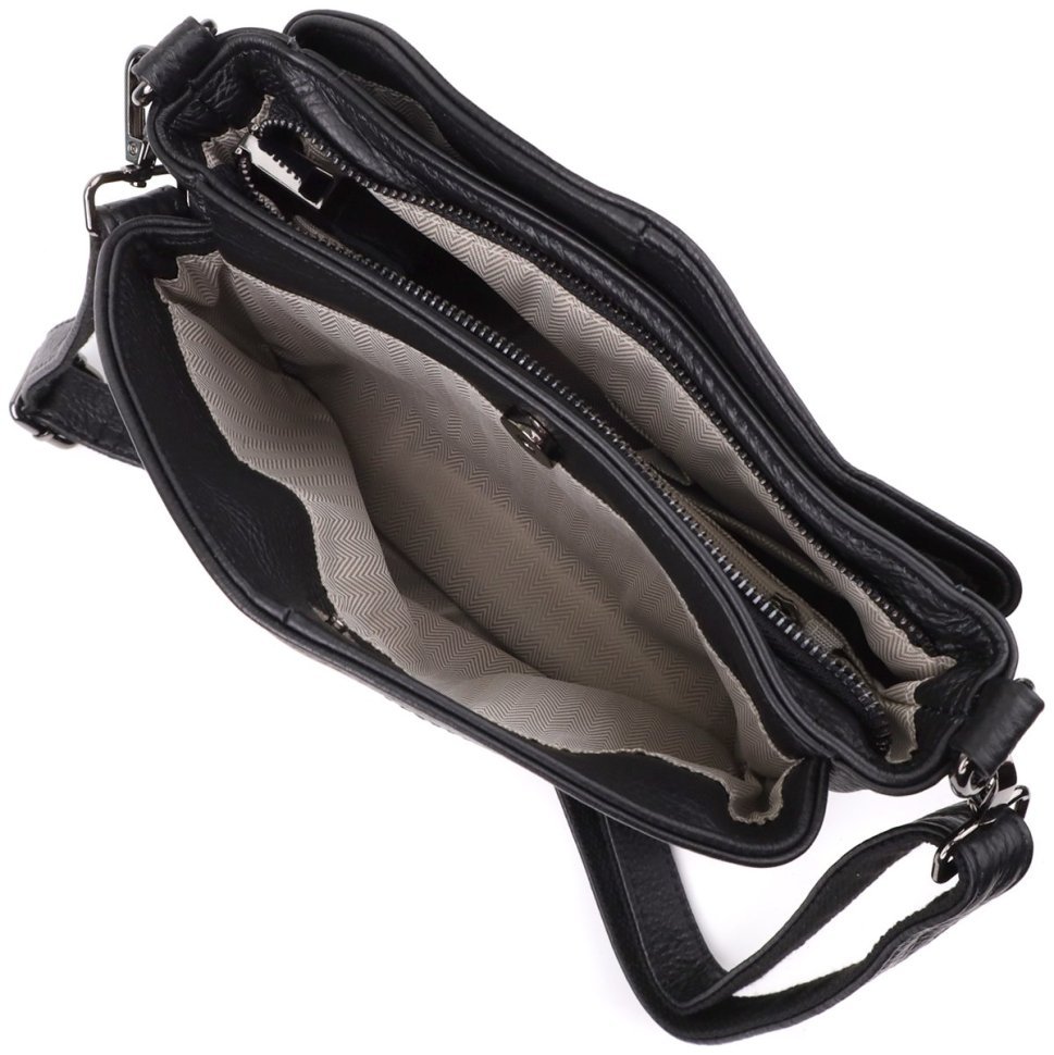 Міська стильна жіноча сумка на плече із фактурної шкіри чорного кольору Vintage 98157 modnotak фото №9