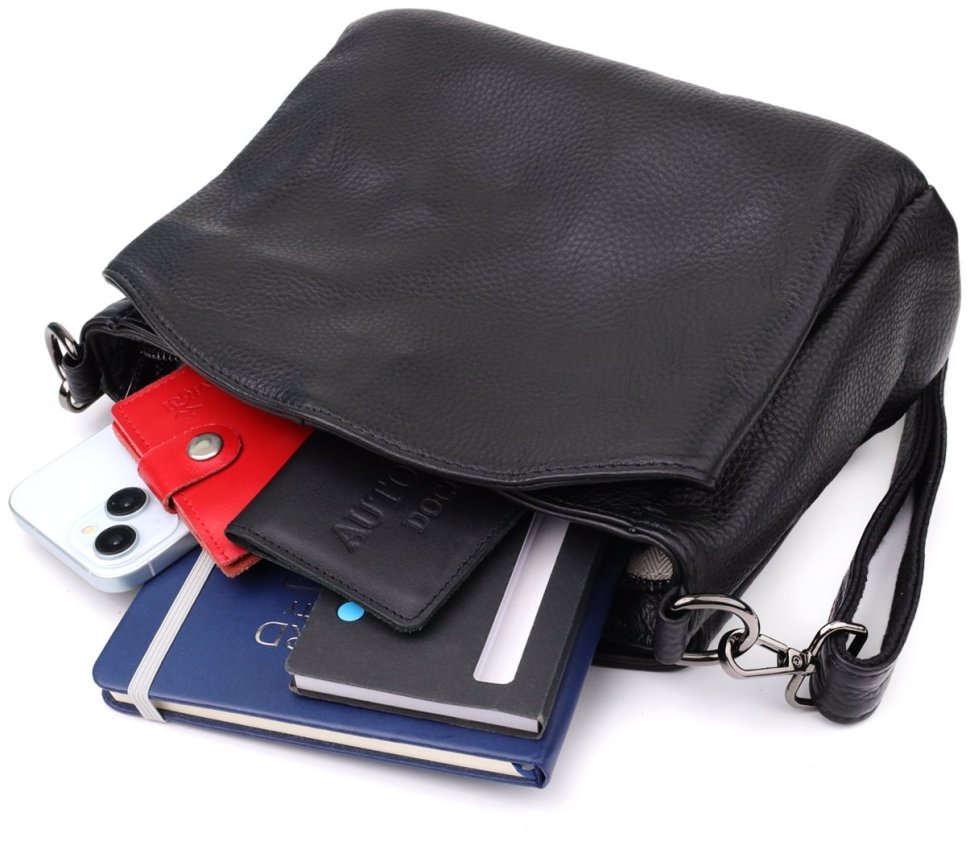 Міська стильна жіноча сумка на плече із фактурної шкіри чорного кольору Vintage 98157 modnotak фото №10