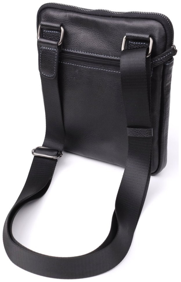 Повседневная мужская сумка через плечо из натуральной зернистой кожи Shvigel черного цвета 108357 modnotak фото №2