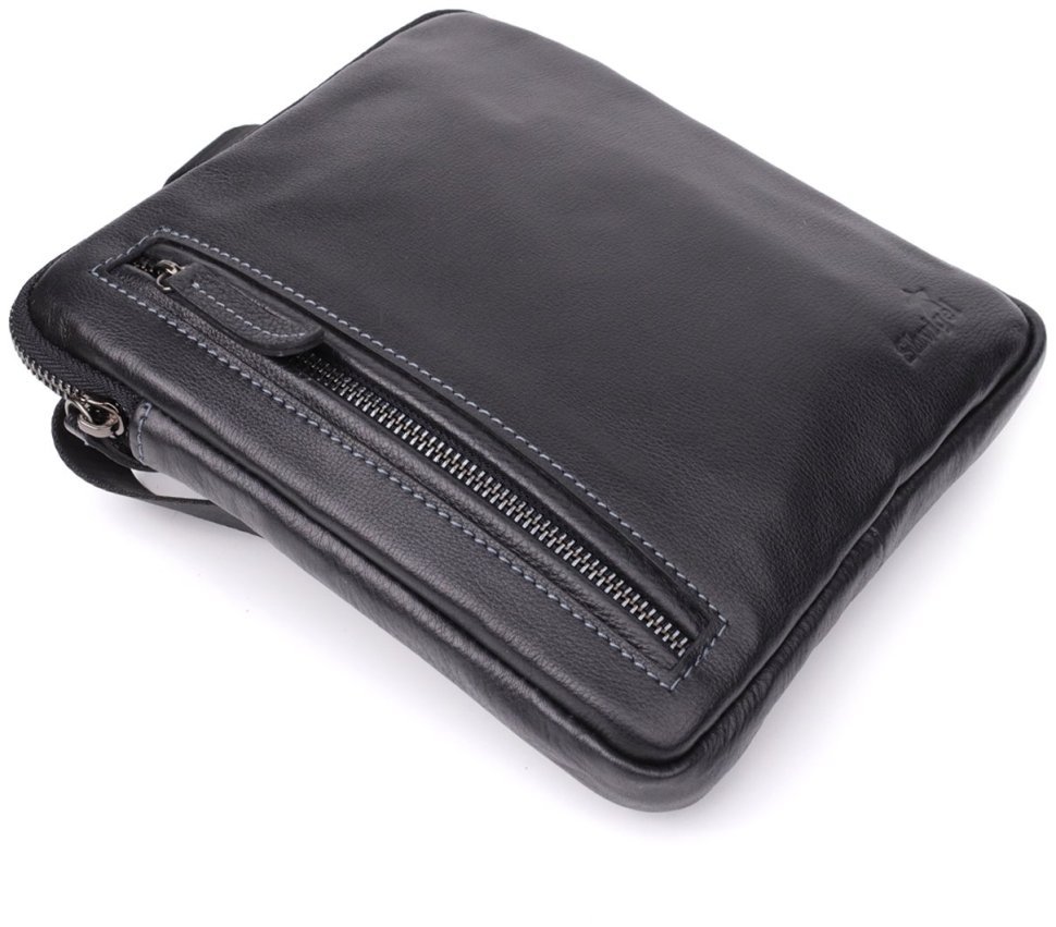 Повседневная мужская сумка через плечо из натуральной зернистой кожи Shvigel черного цвета 108357 modnotak фото №5