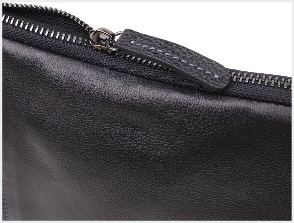 Повседневная мужская сумка через плечо из натуральной зернистой кожи Shvigel черного цвета 108357 modnotak фото №6