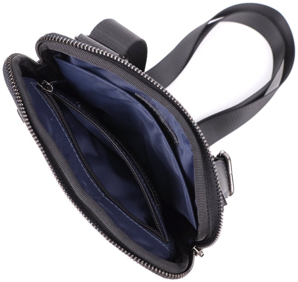 Повседневная мужская сумка через плечо из натуральной зернистой кожи Shvigel черного цвета 108357 modnotak фото №7