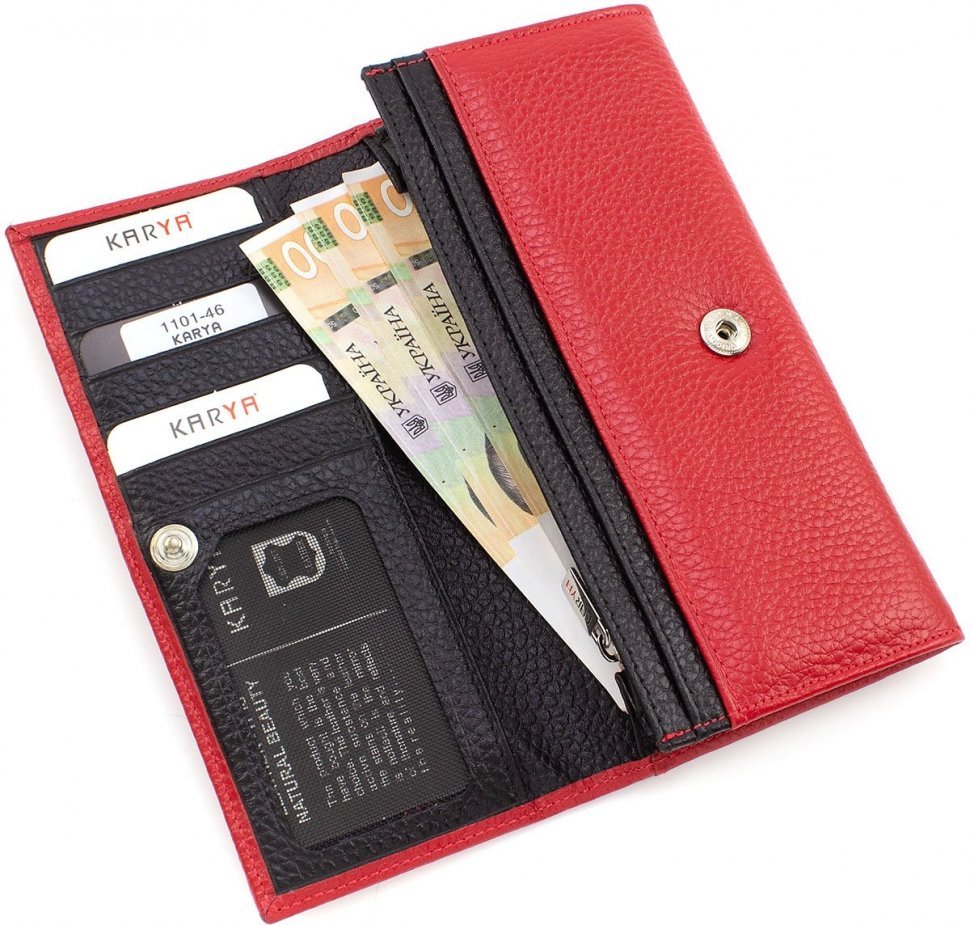 Червоний жіночий гаманець з фактурної шкіри з відділом для монет KARYA (12389)