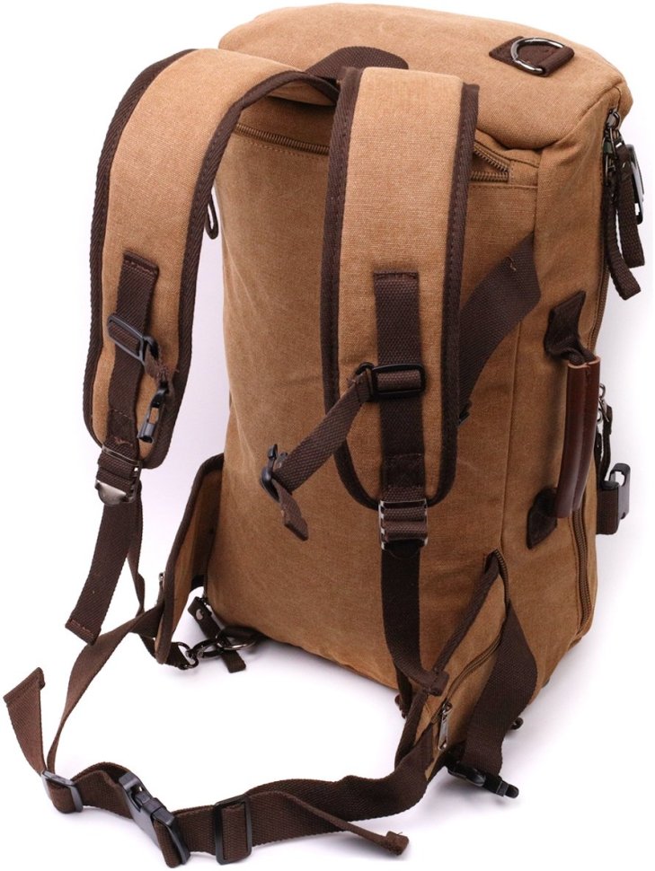 Просторий чоловічий рюкзак-трансформер із текстилю коричневого кольору Vintage 2422160