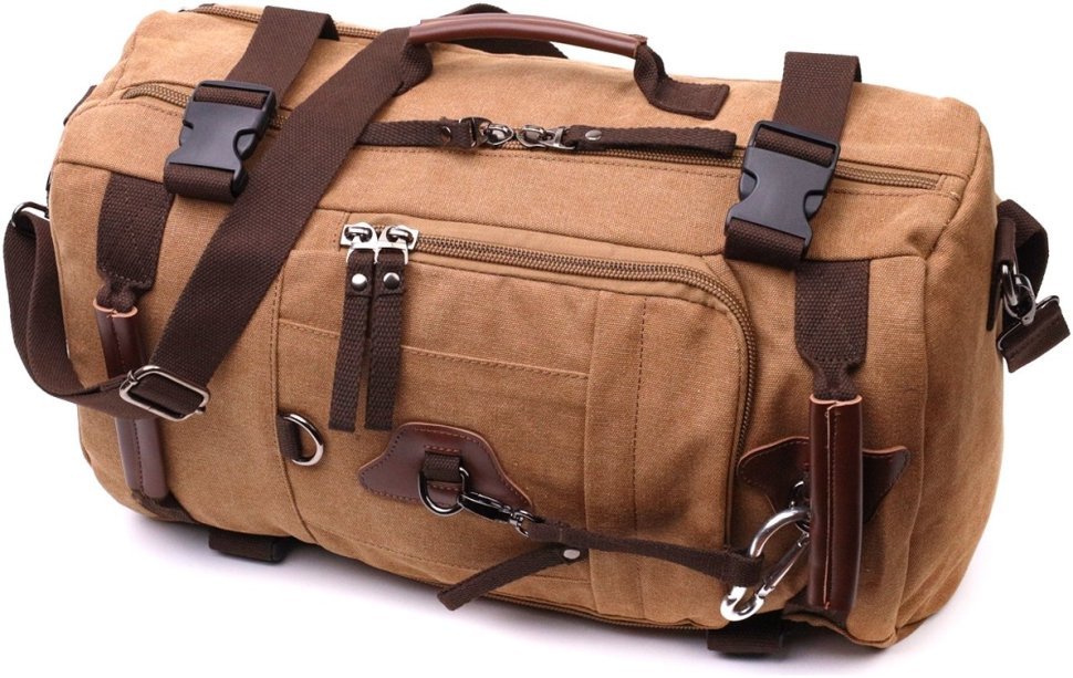 Просторный мужской рюкзак-трансформер из текстиля коричневого цвета Vintage 2422160