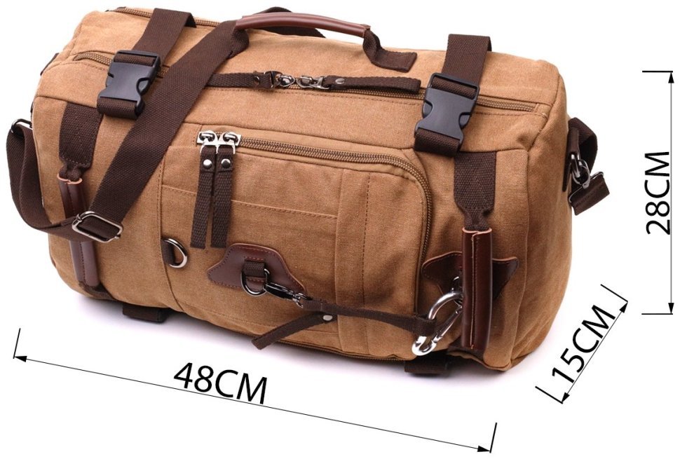 Просторий чоловічий рюкзак-трансформер із текстилю коричневого кольору Vintage 2422160 modnotak фото №11