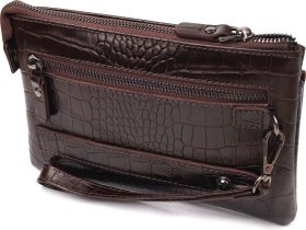 Добротный мужской клатч из натуральной фактурной кожи под крокодила CANPELLINI (2421547)