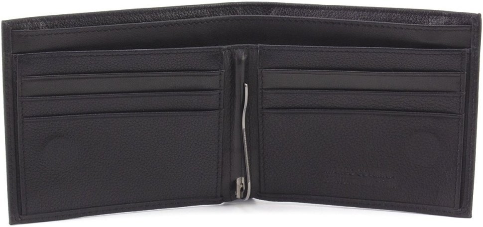 Маленьке чоловіче портмоне з натуральної шкіри чорного кольору із затиском для купюр Marco Coverna 68657