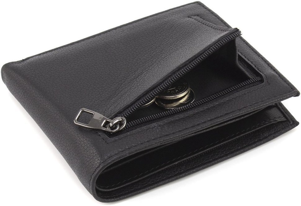 Маленькое мужское портмоне из натуральной кожи черного цвета с зажимом для купюр Marco Coverna 68657
