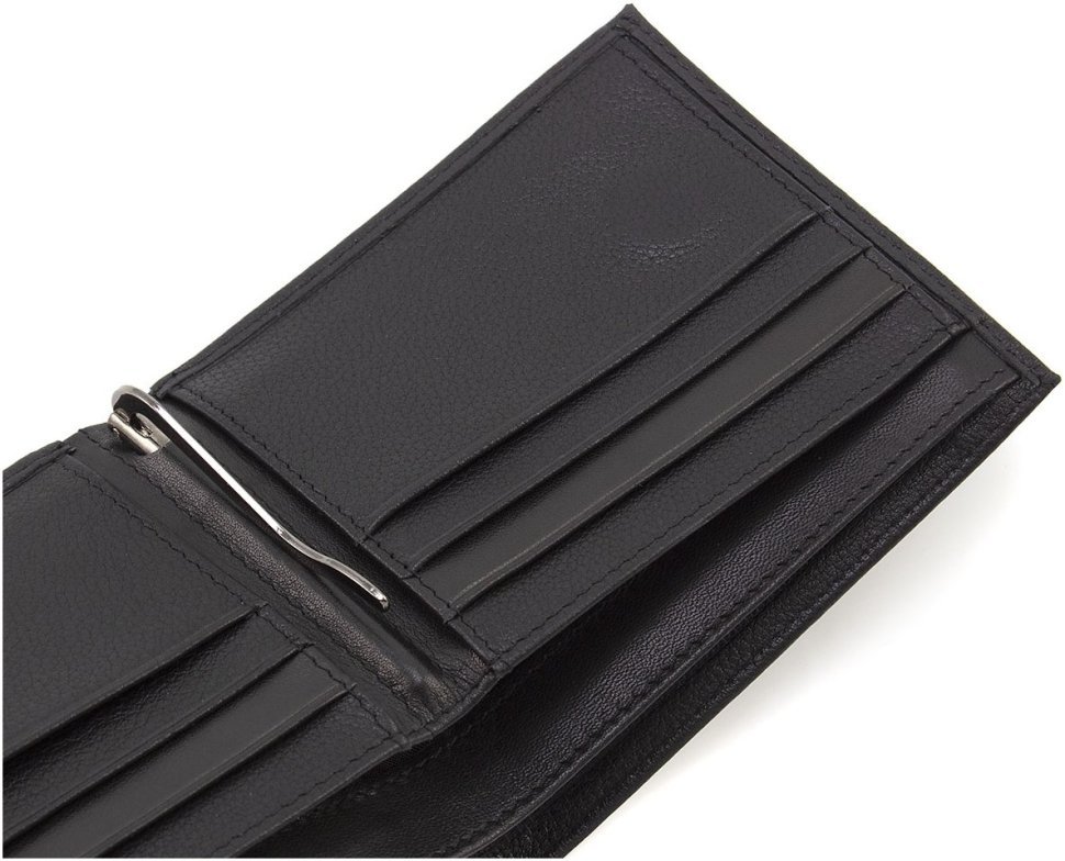 Маленьке чоловіче портмоне з натуральної шкіри чорного кольору із затиском для купюр Marco Coverna 68657