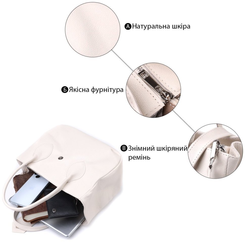 Элегантная женская сумка из натуральной кожи Shvigel 2422830 Бежевая фото №4 Элегантная женская сумка из натуральной кожи Shvigel 2422830 Бежевая modnotak фото №4