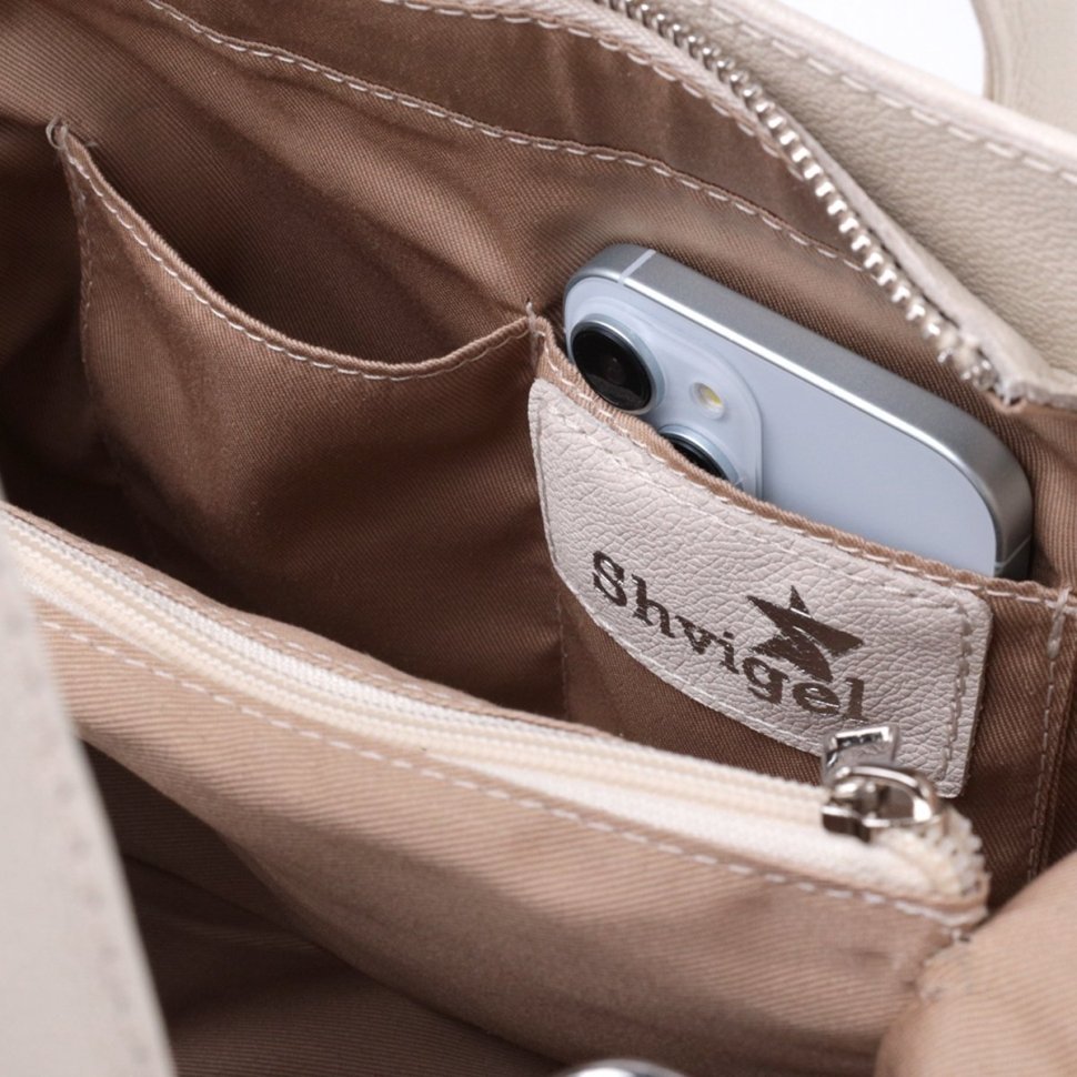 Элегантная женская сумка из натуральной кожи Shvigel 2422830 Бежевая фото №8 Элегантная женская сумка из натуральной кожи Shvigel 2422830 Бежевая modnotak фото №8