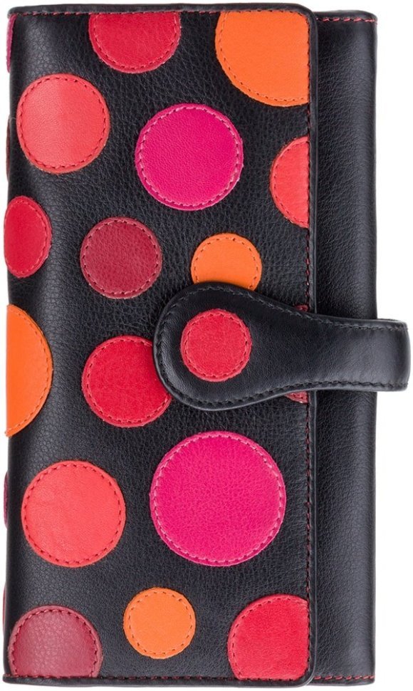 Чорний жіночий гаманець з натуральної шкіри з принтом у кольоровий горошок Visconti Neptune 68857