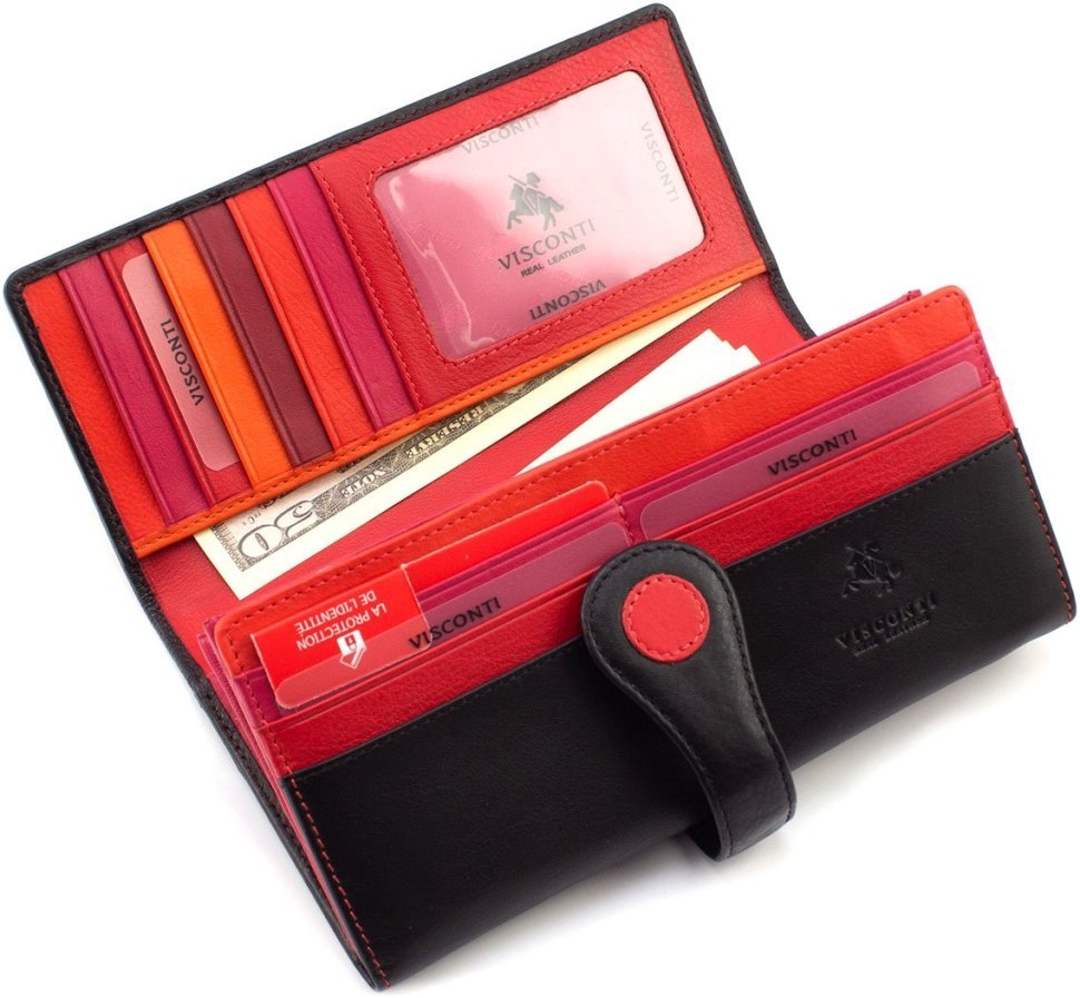 Чорний жіночий гаманець з натуральної шкіри з принтом у кольоровий горошок Visconti Neptune 68857