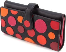 Черный женский кошелек из натуральной кожи с принтом в цветной горошек Visconti Neptune 68857